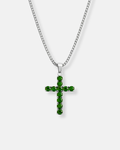 Bruce & Co Green Zirconia Cross Pendant Necklace, Silver-Tone, 60 cm