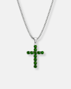 Bruce & Co Green Zirconia Cross Pendant Necklace, Silver-Tone, 60 cm