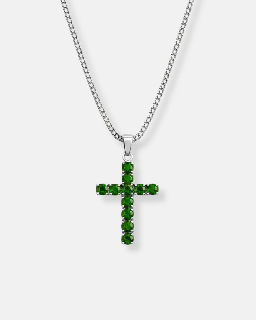 Bruce & Co Green Zirconia Cross Pendant Necklace, Silver-Tone, 60 cm
