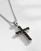 Bruce & Co Black Zirconia Cross Pendant Necklace, Silver-Tone, 60 cm