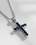 Bruce & Co Blue Zirconia Cross Pendant Necklace, Silver-Tone, 60 cm